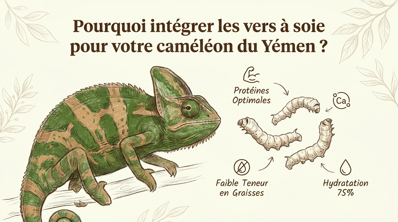 Vers à soie nutritifs pour caméléon casqué du Yémen