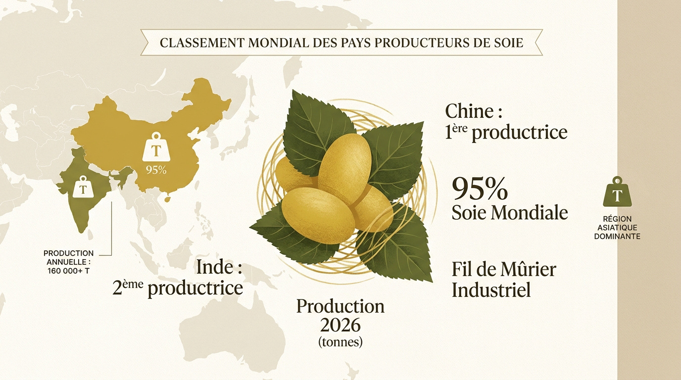 Graphique de la production mondiale de soie par pays leader