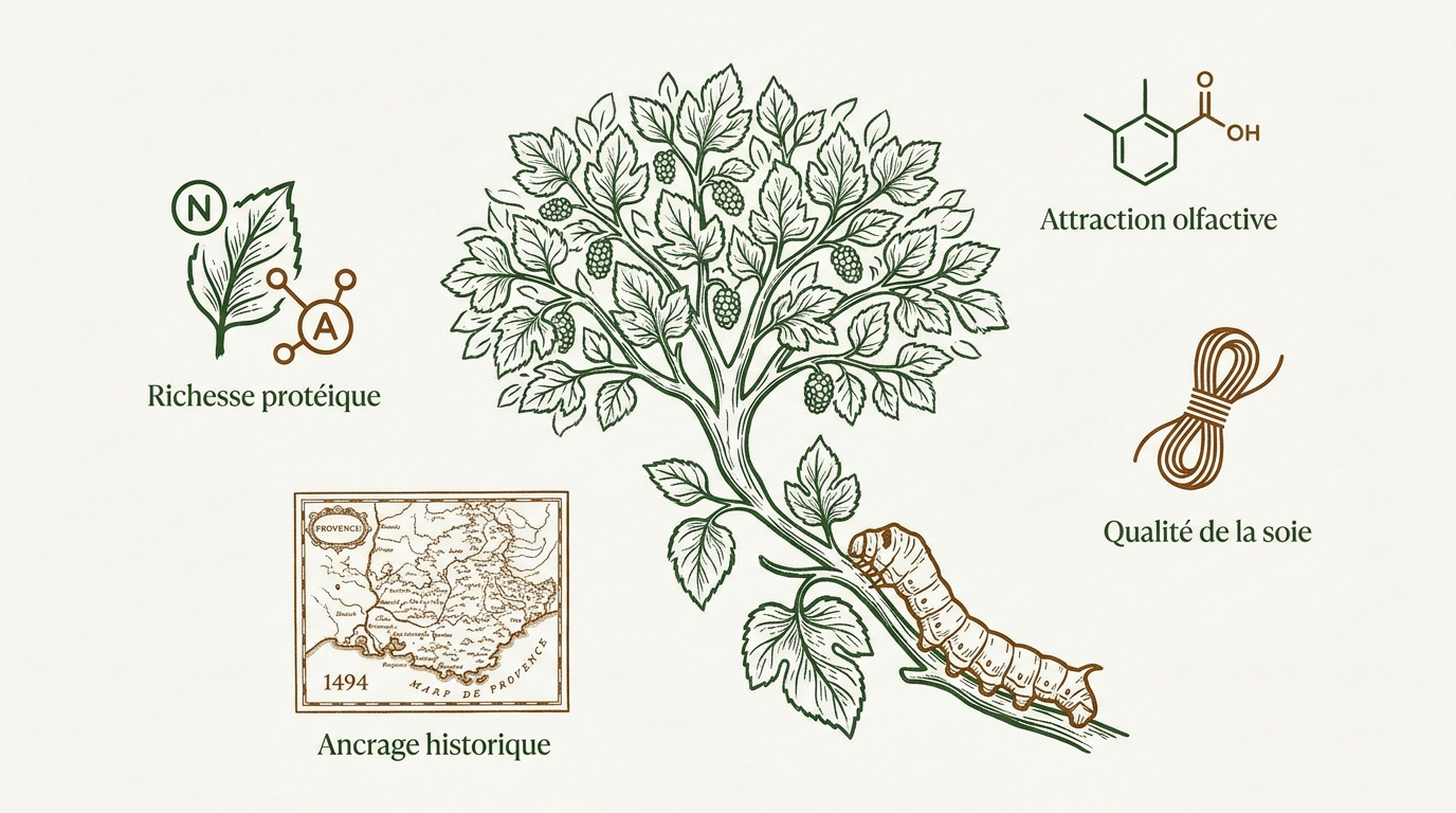 Feuilles de mûrier blanc destinées à l'alimentation des vers à soie Bombyx mori