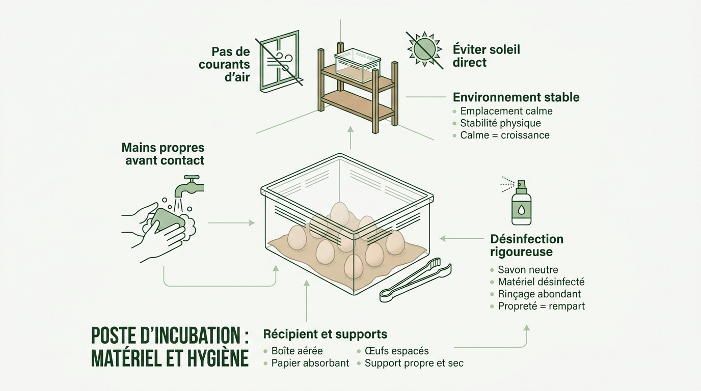 Installation d'une boîte d'incubation pour œufs de vers à soie avec papier absorbant et aération